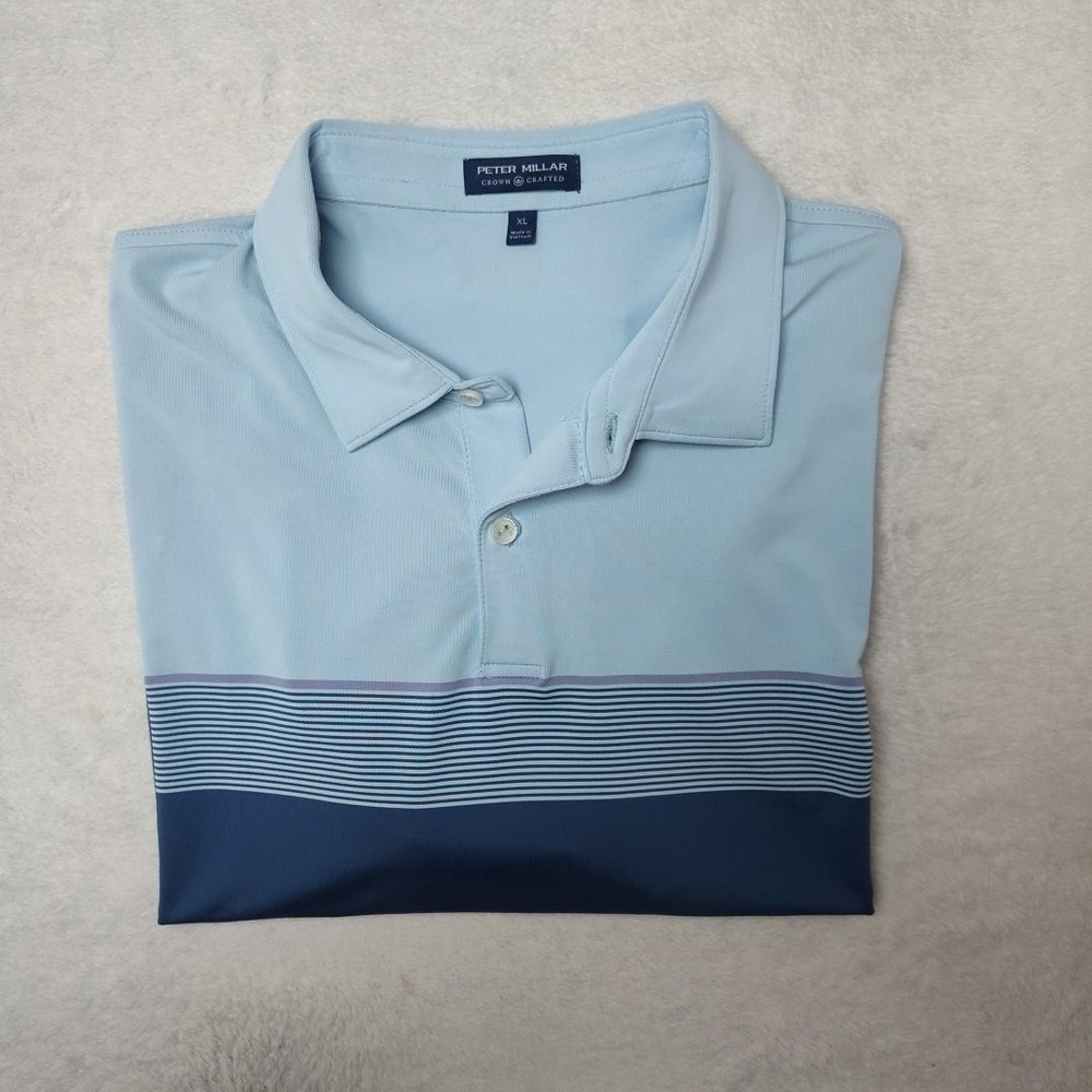 Peter Millar Polo Shirt Mens XL Blue Striped Golf Jolson Crown Sport Performance